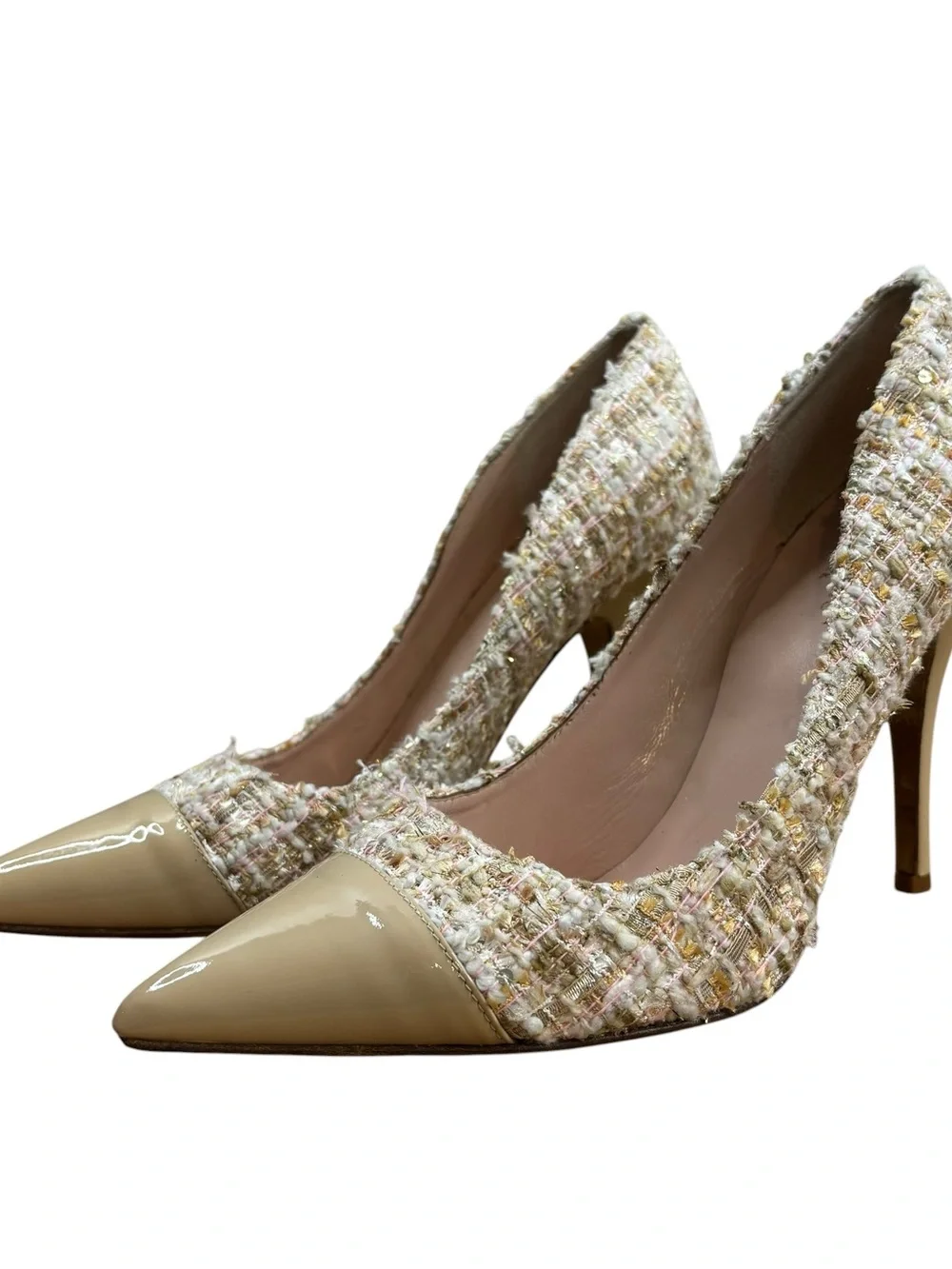 Kate Spade New York heels Stiletto pointed toe pump tweed patent leather Sz 7.5B